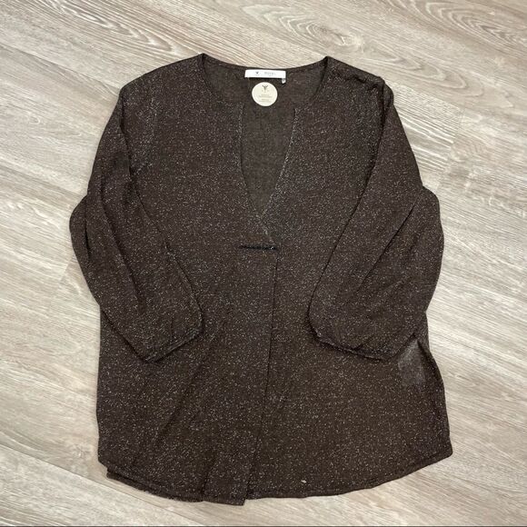 Monari Italy Relaxed Fit Lurex Knit Top Made with Swarovski Crystal Cut Sleeves - Picture 1 of 7